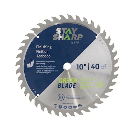 Muebles Para El Hogar 10 in. x 40 Teeth Finishing Green Blade Saw Blade - Recyclable MU3357623